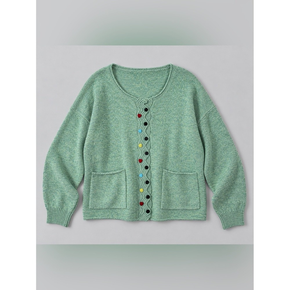 Oversized Bohemian Wool Cardigan Sweater 4X Novelty Button Soft Cozy Whimsical